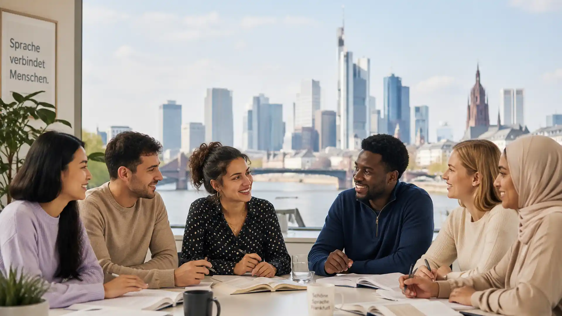 Internationale Teilnehmende lernen gemeinsam Deutsch in Frankfurt bei Schöne Sprache